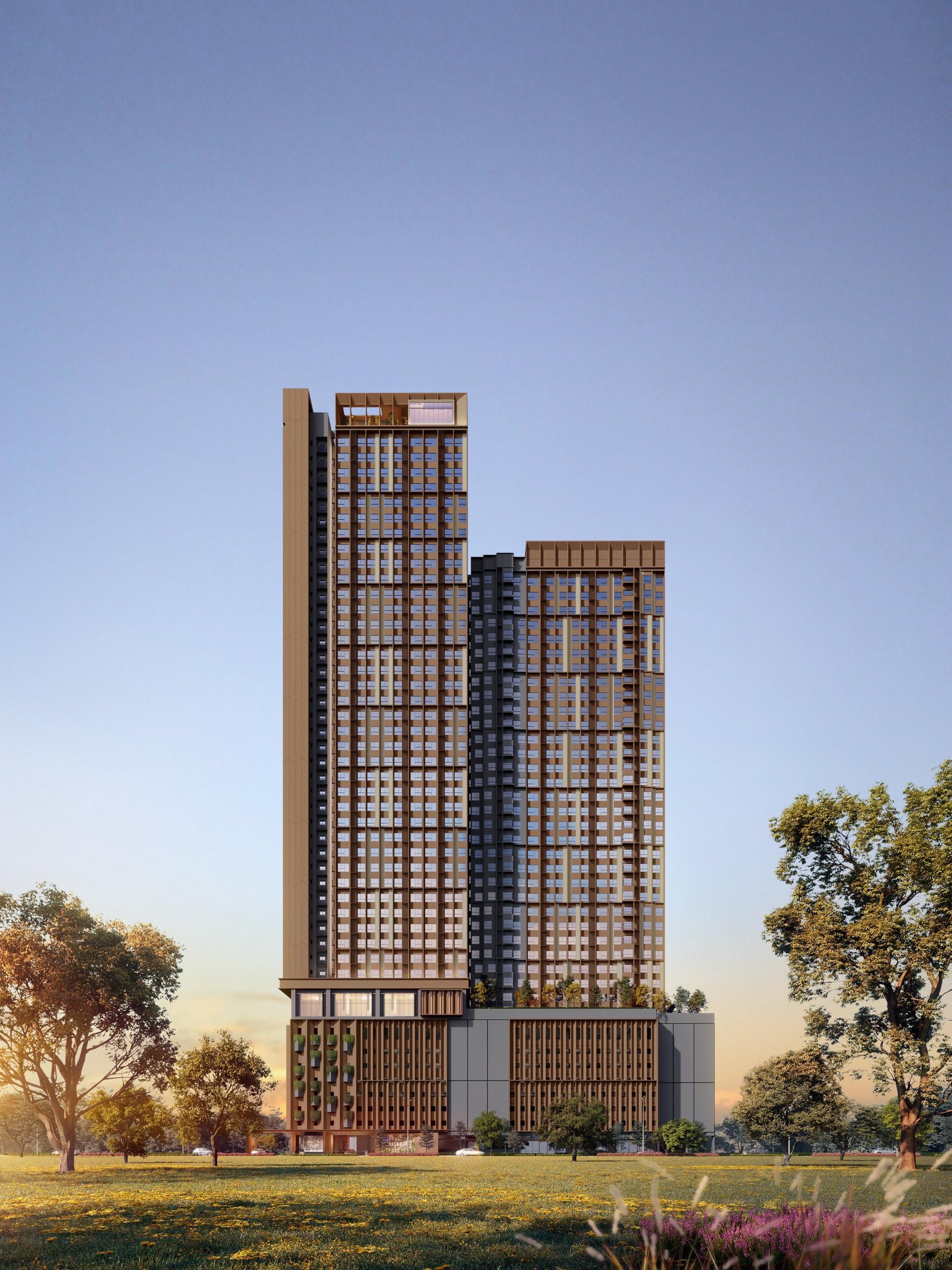 The Kingswoodz @ Bukit Jalil twin-tower elevation at dusk